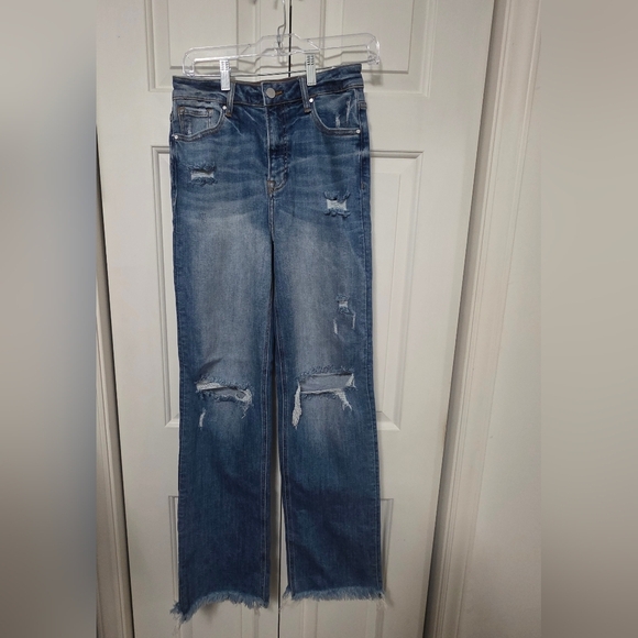 Risen NWT Highrise Straight Distressed Blue Jeans Size 7/28 - Picture 1 of 12